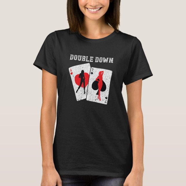 BlackJack Double Down Casino Gambling 21 Blackjack T Shirt (Framsida)