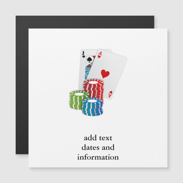 Blackjack med Chip Magnetisk Inbjudningskort (Fram/baksida)