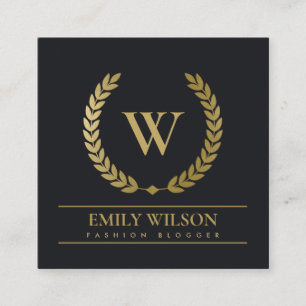 BLACKK GULD BLOMMIGT LAUREL WREATH INITIAL MONOGRA FYRKANTIGT VISITKORT