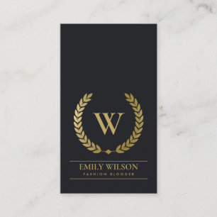 BLACKK GULD BLOMMIGT LAUREL WREATH INITIAL MONOGRA VISITKORT