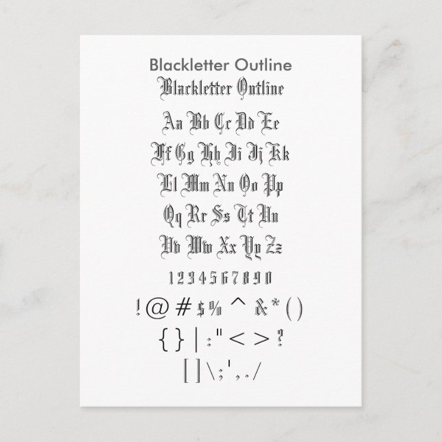 Blackletter-kontur - Zazzle-teckensnittsexempel La Vykort (Framsida)