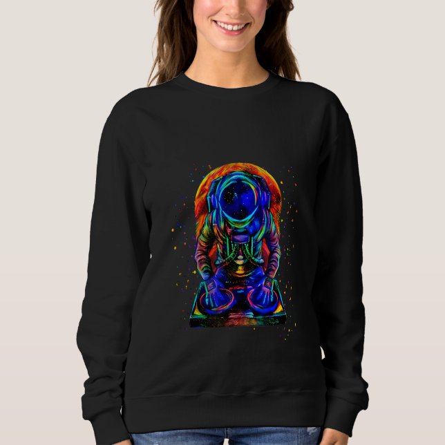 Blacklight Dj Astronaut spelar Music Rymden T Shirt (Framsida)