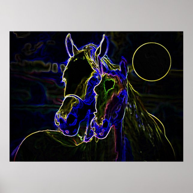 Blacklight Horses Poster Print - Horse Poster (Framsidan)
