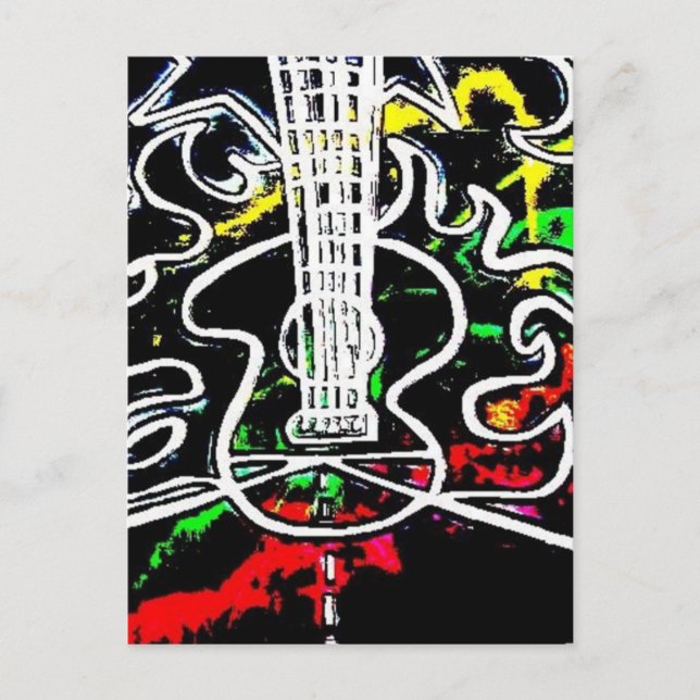 Blacklight/Neon Stänk Flaming Guitar på motorvägen Vykort (Framsida)