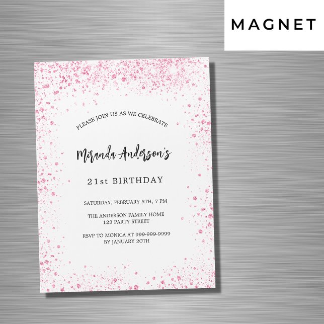 Bläcklyx för den vita rosa glitter-miniatyrlyxen magnetisk inbjudningskort (Skapare uppladdad)