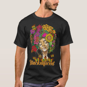 Blacknificent Blommigt Afro Hair Butterfly African T Shirt