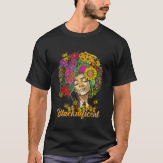 Blacknificent Blommigt Afro Hair Butterfly African T Shirt