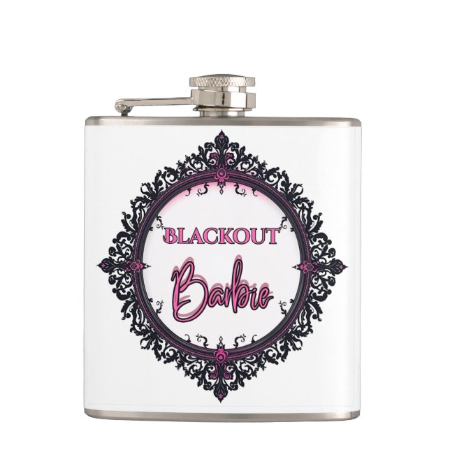 Blackout Barbie Flask | Mörk Glam Festpresent Fickplunta (Framsidan)