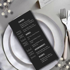 Blackout Minimalist Modern Wedding Menu Meny
