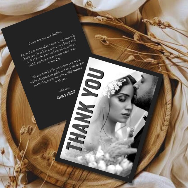 Blackout Minimalist Modern Wedding Thank You Card Tack Kort (Skapare uppladdad)