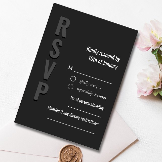 Blackout Minimalist Wedding Response Card OSA Kort (Skapare uppladdad)