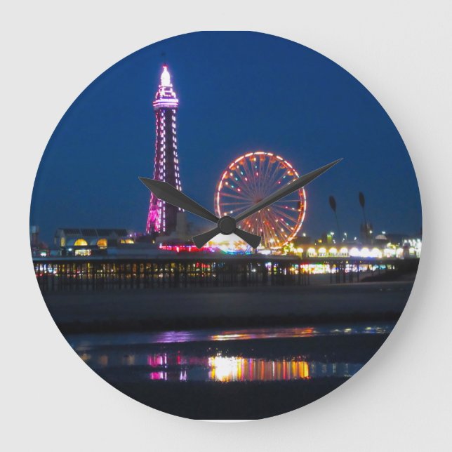 Blackpool Beach Ljus på natten Stor Klocka (Framsida)