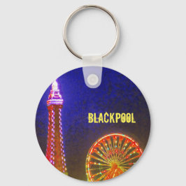 Blackpool Beach Ljus vid Natten, Red, Guld, Blue Nyckelring