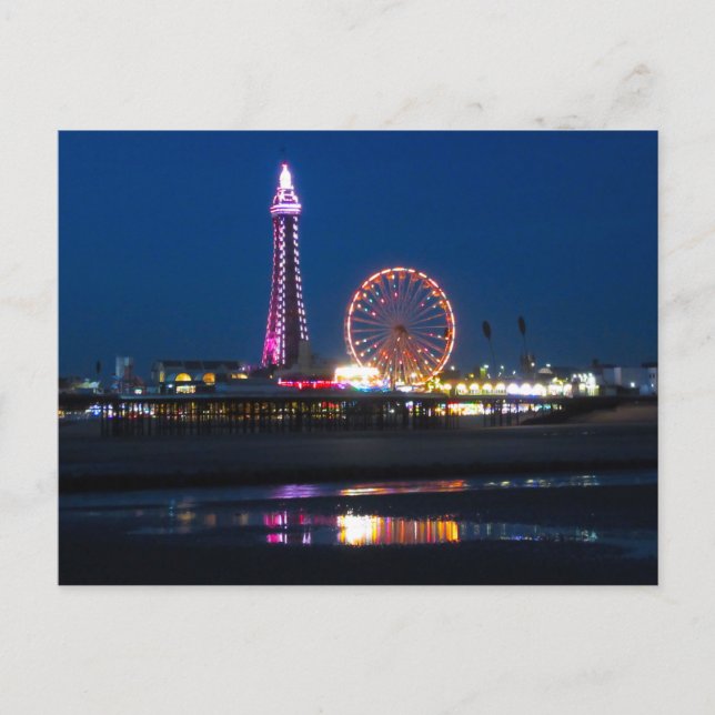 Blackpool Beach Ljus vid nattvykort Vykort (Framsida)