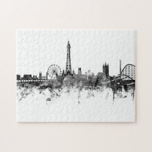 Blackpool England Skyline Black White Pussel