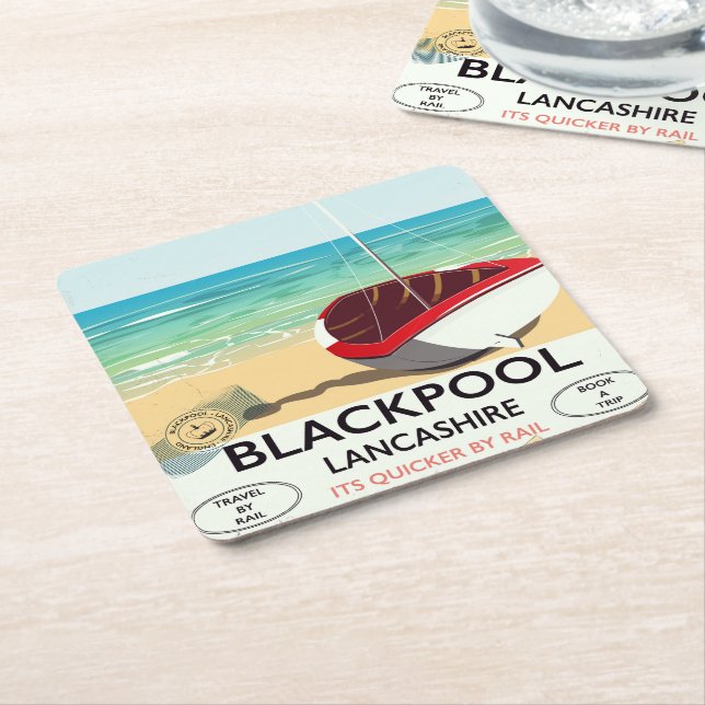 Blackpool, Lancashire, järnvägsposter Underlägg Papper Kvadrat (Vinklad)