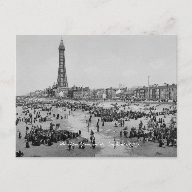 Blackpool Tower & promenad, England c 1905 Vykort (Framsida)