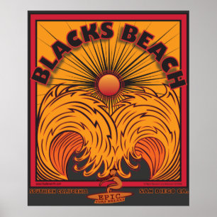 BLACK'S BEACH SAN DIEGO CALIFORNIA SURFING POSTER