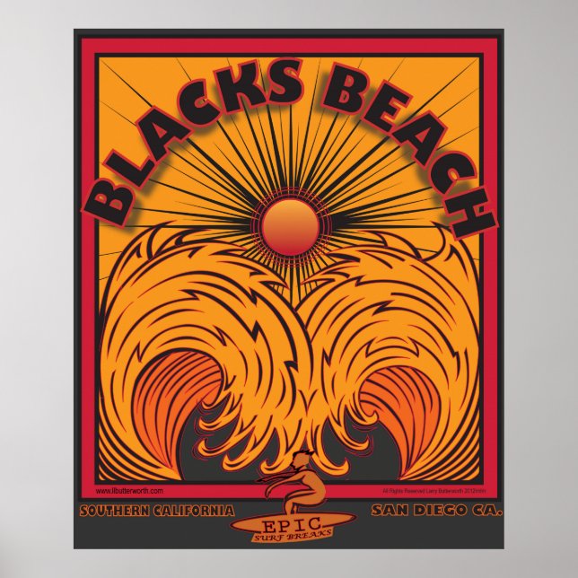 BLACK'S BEACH SAN DIEGO CALIFORNIA SURFING POSTER (Framsidan)