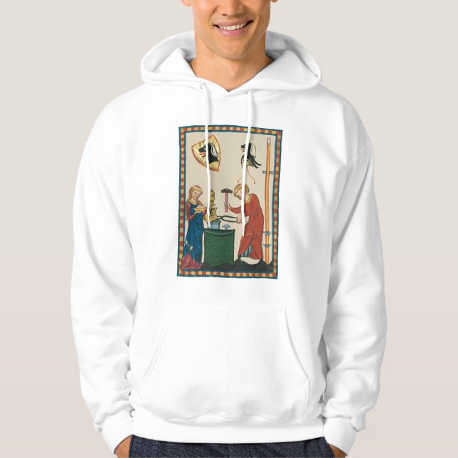 Blacksmith Forging Helmet Medieval Art Hoodie (Framsida)