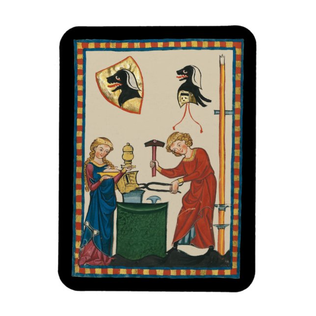 Blacksmith Forging Helmet Medieval Art Magnet (Vertikal)