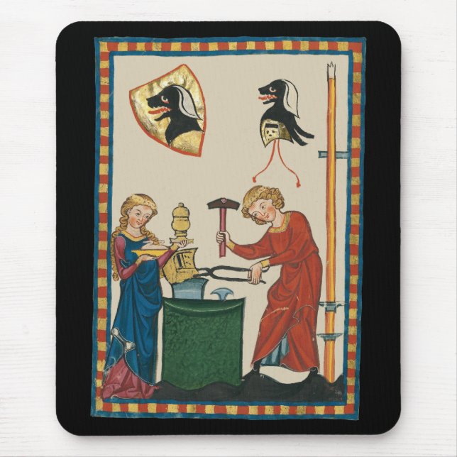 Blacksmith Forging Helmet Medieval Art Musmatta (Framsidan)