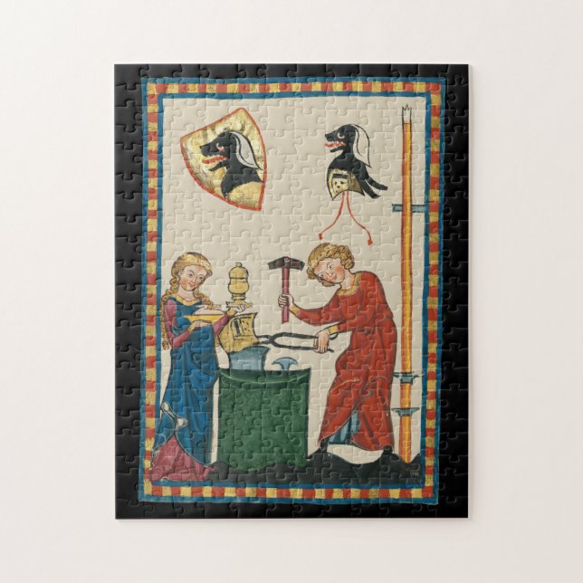 Blacksmith Forging Helmet Medieval Art Pussel (Vertikal)