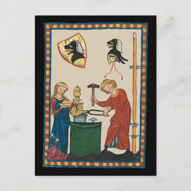 Blacksmith Forging Helmet Medieval Art Vykort (Framsida)