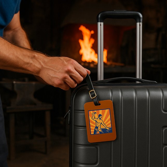 Blacksmith Hammering Retro Strongman Labor Bagagebricka (Skapare uppladdad)