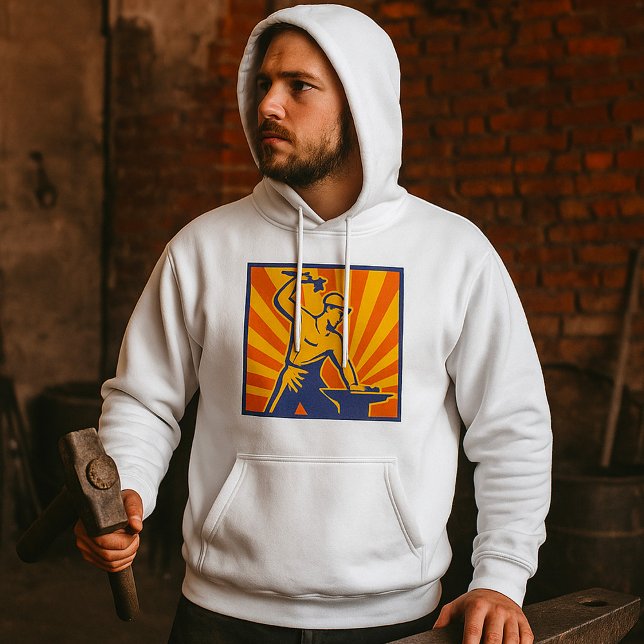 Blacksmith Hammering Retro Strongman Labor Hoodie (Skapare uppladdad)