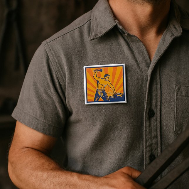 Blacksmith Hammering Retro Strongman Labor Knapp (Skapare uppladdad)