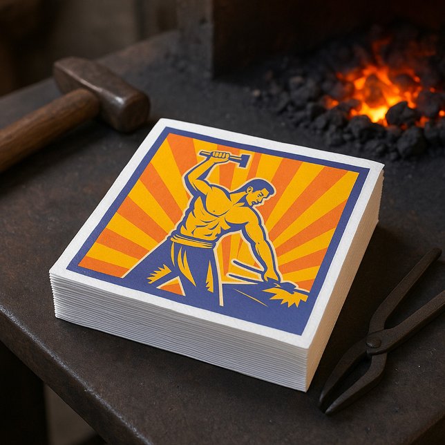 Blacksmith Hammering Retro Strongman Labor Pappersservett (Skapare uppladdad)