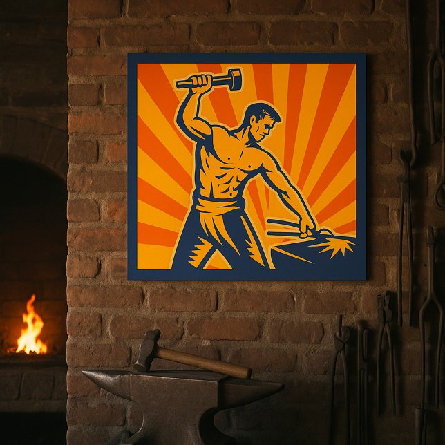 Blacksmith Hammering Retro Strongman Labor Poster (Skapare uppladdad)