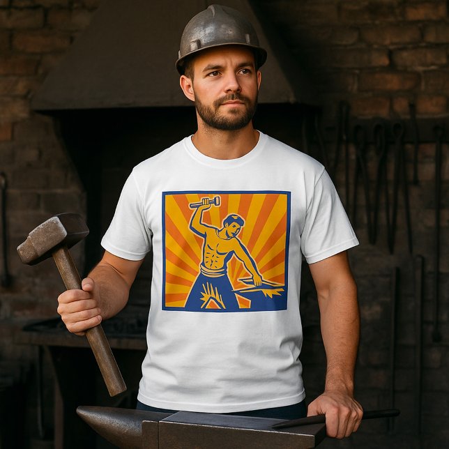 Blacksmith Hammering Retro Strongman Labor T Shirt (Skapare uppladdad)