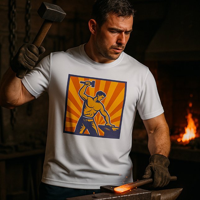 Blacksmith Hammering Retro Strongman Labor T Shirt (Skapare uppladdad)
