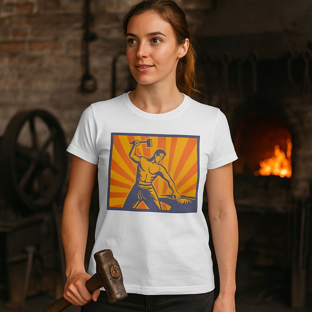 Blacksmith Hammering Retro Strongman Labor T Shirt (Skapare uppladdad)