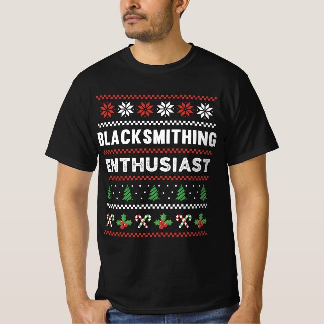 Blacksmithing Enthusiast Ugly Christmas Sweater T Shirt (Framsida)