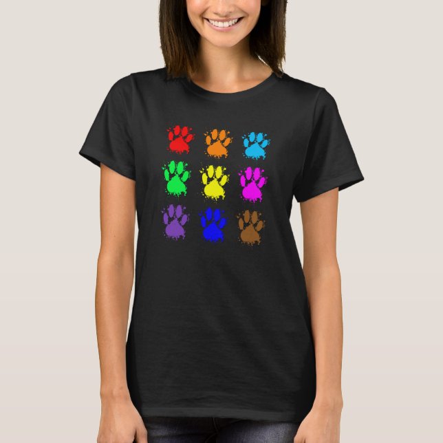 Bläckstänk Hundpawmönster T Shirt (Framsida)