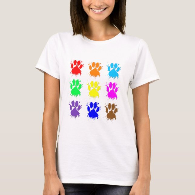 Bläckstänk Hundpawmönster Tee Shirt (Framsida)