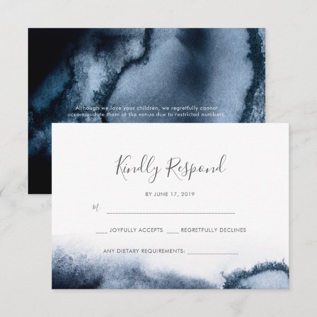 Bläcksvarta akvarell-SVP-kort Inbjudningar (Fram/baksida)