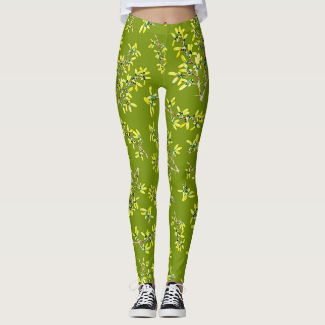 Blackthorn grenar grönt leggings (Framsida)