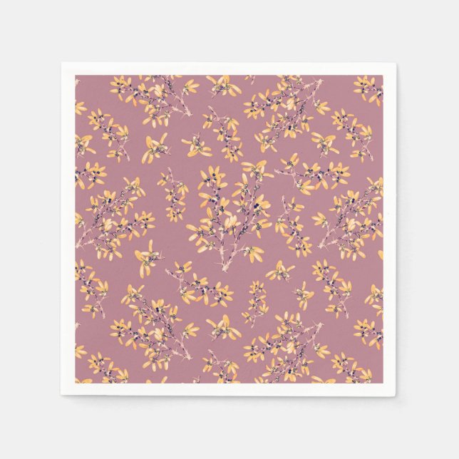 Blackthorn grenar lila gult pappersservett (Framsidan)