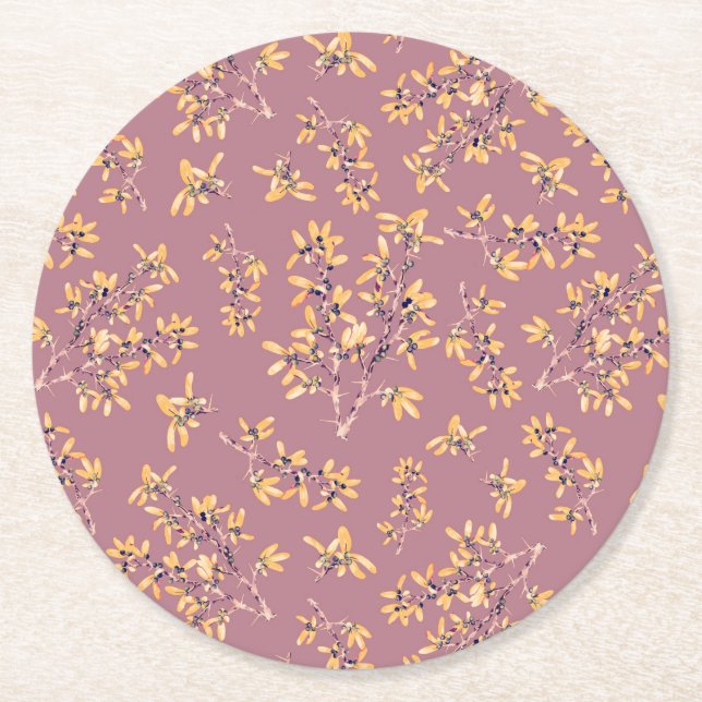 Blackthorn grenar lila gult underlägg papper rund (Framsidan)