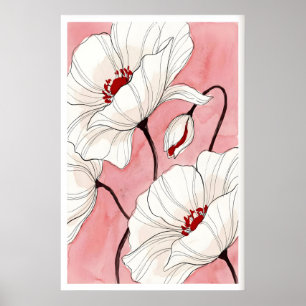 Bläckvallmo Blommig Konsttryck Fina Linjer med Poster