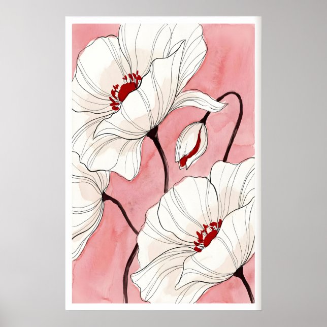 Bläckvallmo Blommig Konsttryck Fina Linjer med Poster (Framsidan)