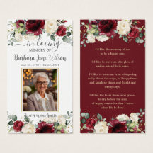 Bläckvit Blommigt Funeral Memorial Bookmark