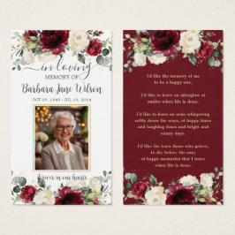 Bläckvit Blommigt Funeral Memorial Bookmark Visitkort