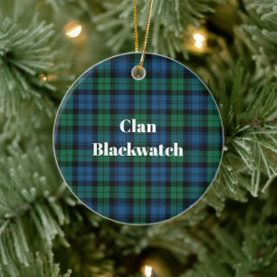 Blackwatchklanens uråldriga tartan julgransprydnad keramik