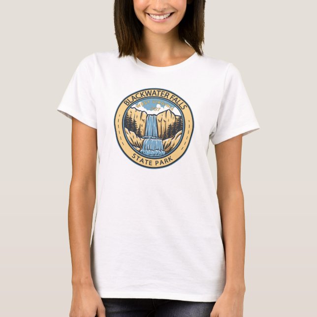 Blackwater Falls State Park Väster Virginia Badge T Shirt (Framsida)
