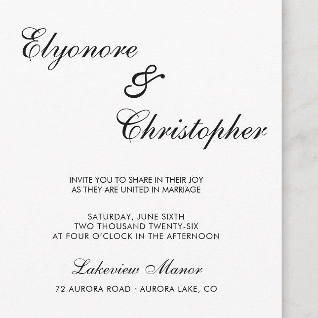 BlackWhite Classic Timeless Calligraphy Wedding Inbjudningar (Skapare uppladdad)